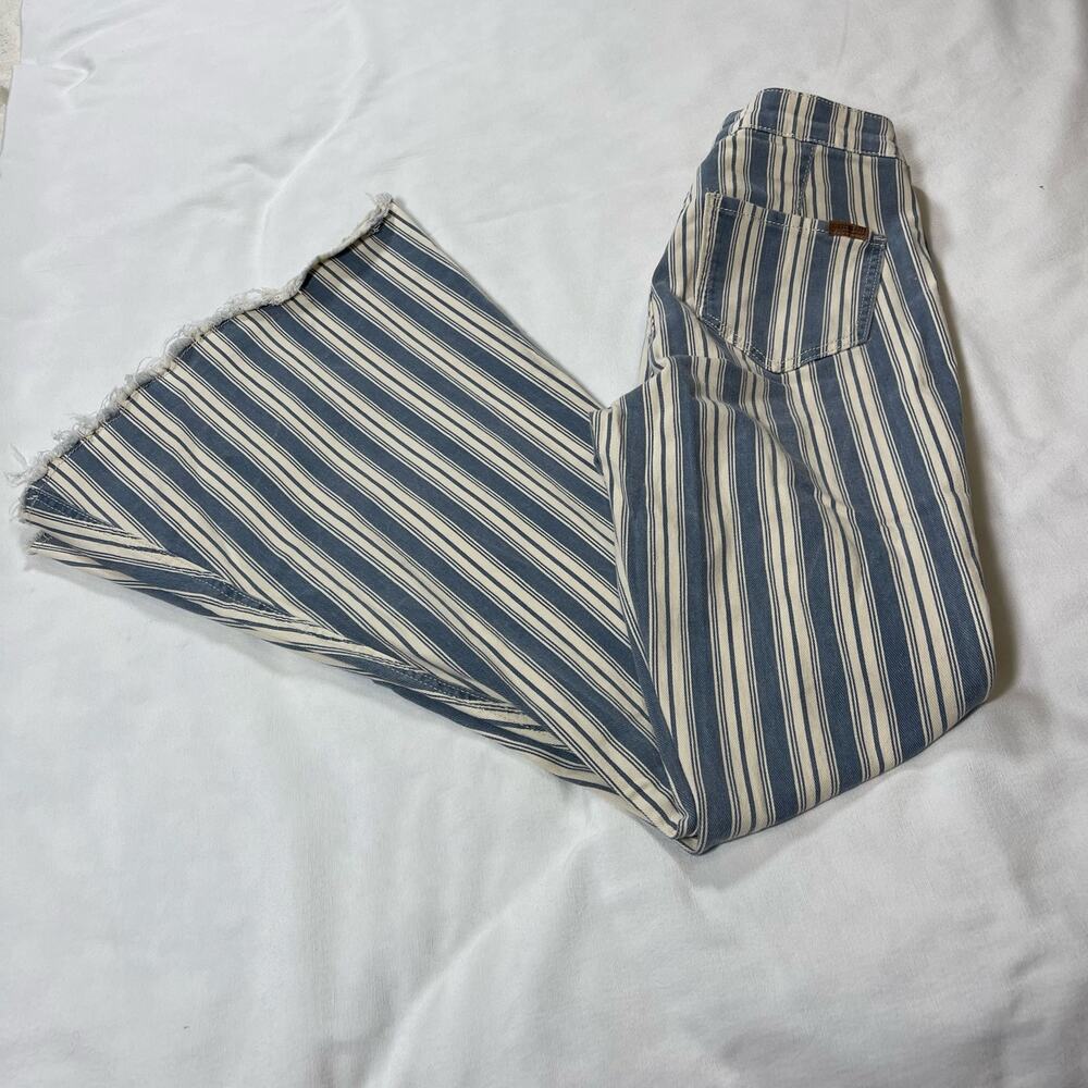 Rock & Roll Denim 27x34 Striped Flare Bell Bottom Jeans Blue Cream Western Boho